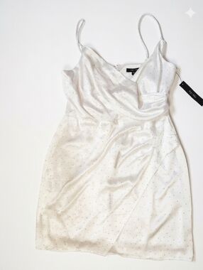 Ivy +Blu Nwt 16 White Polka Dot Satin Mini Dress Graduation Wedding Feminine